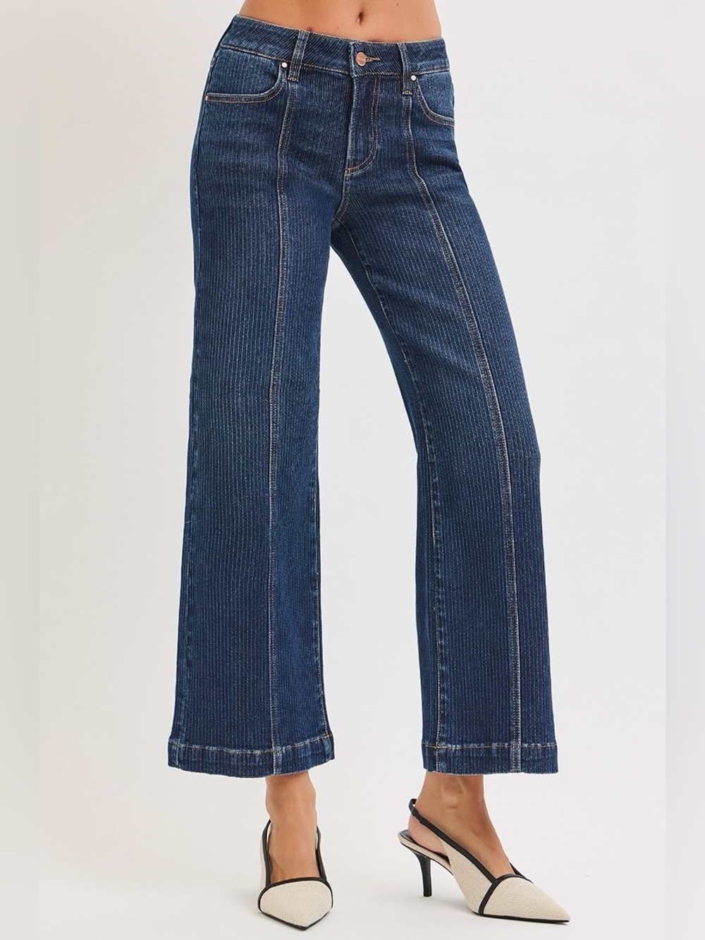 PWC21302X DARK PLUS Risen Mid Rise Crop Wide Front Seamed Detailed Jeans